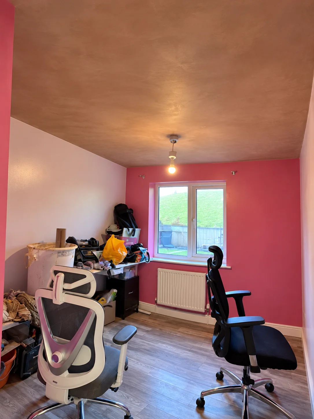 Bedroom ceiling after smooth skim coat in Sheffield